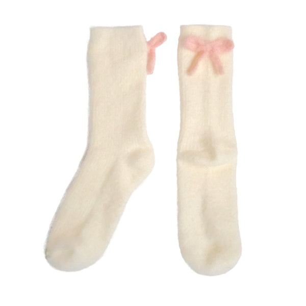 BOW SOCKS in PINK CREAM