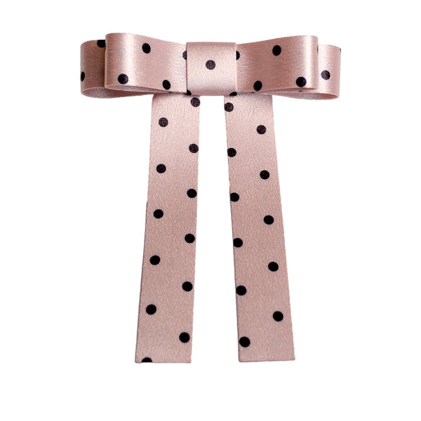 SATIN BOW BARRETTE in ROSE DOTS