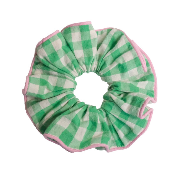 CHEERLEADER SCRUNCHIE in GREEN PICNIC GINGHAM
