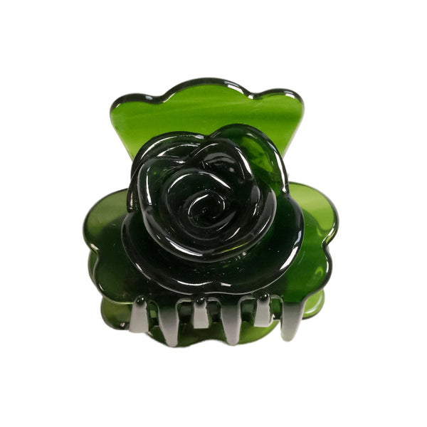 GLOSSY ROSE HAIR CLIP in EMERALD GREEN