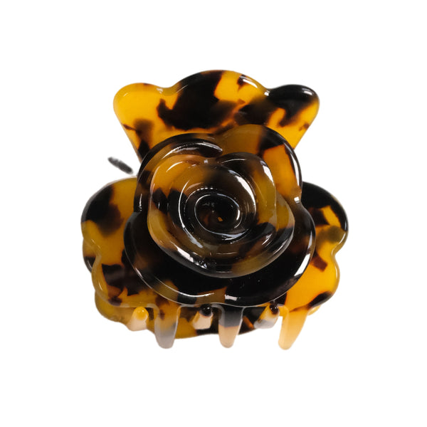 GLOSSY ROSE HAIR CLIP in AMBER TORTOISE